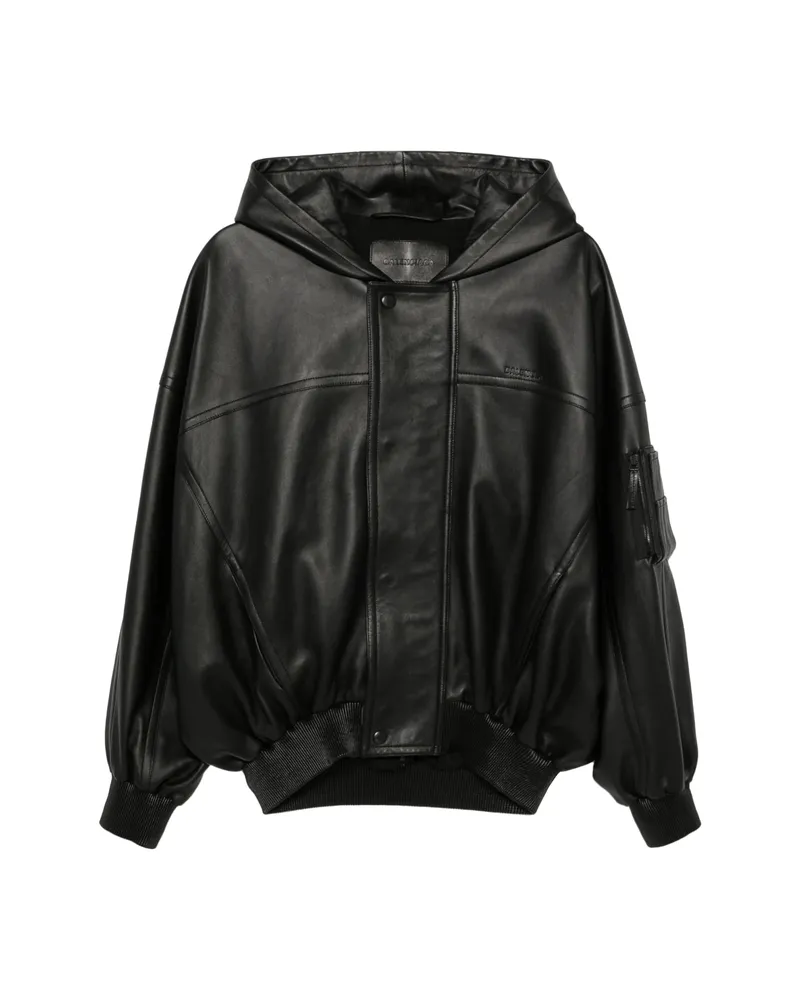 Balenciaga Hooded Leather Jacket Black