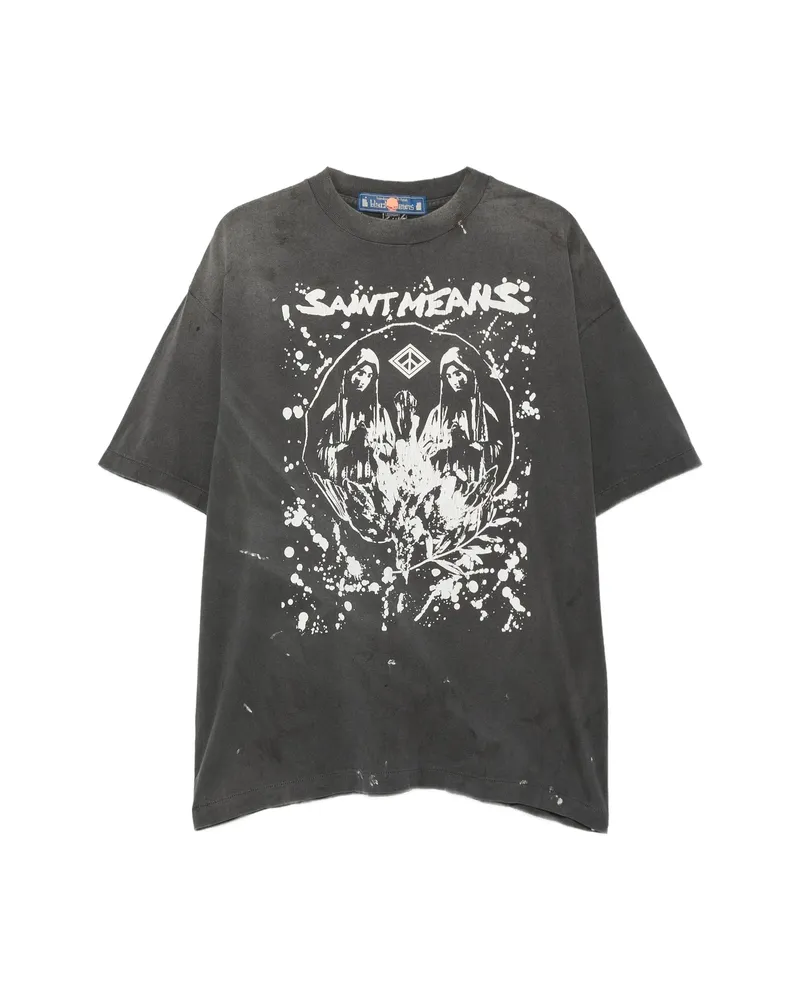 SAINT MXXXXXX Graphic-print Distressed T-shirt Grey
