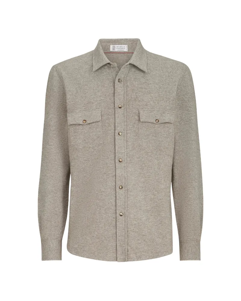 Brunello Cucinelli Virgin Wool, Cashmere And Silk Knit Shirt Grey