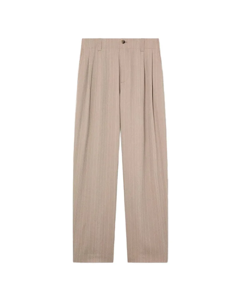 Golden Goose Trousers In Wool Blend With Pinstripe Motif Neutrals