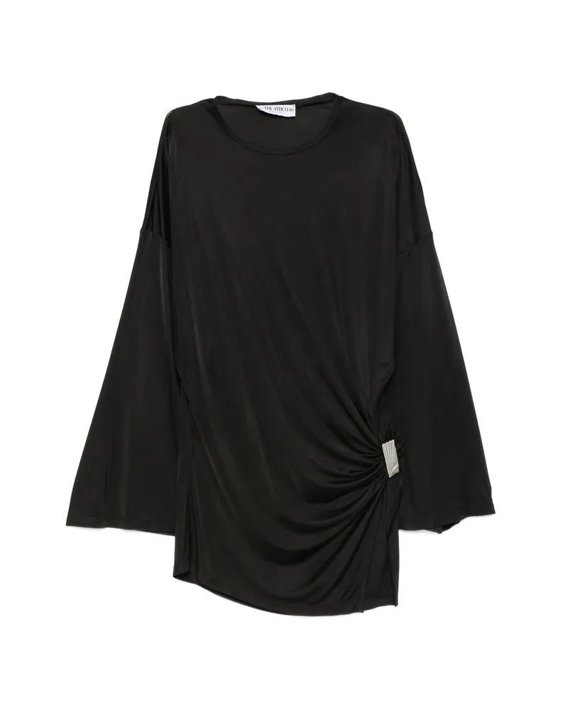 ATTICO Draped-detail Long-sleeve Mini Dress Black