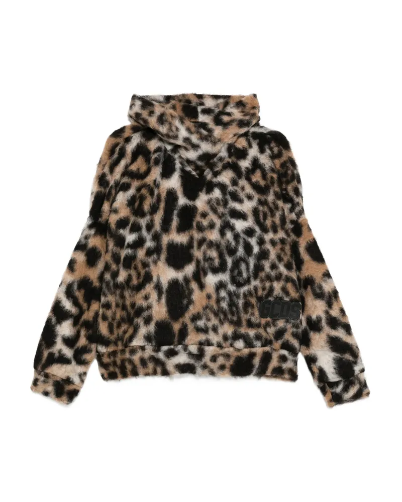 GCDS Hooded Animal-print Sweater Brown