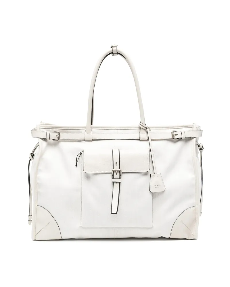 Prada Bonnie Denim And Leather Tote Bag Neutrals