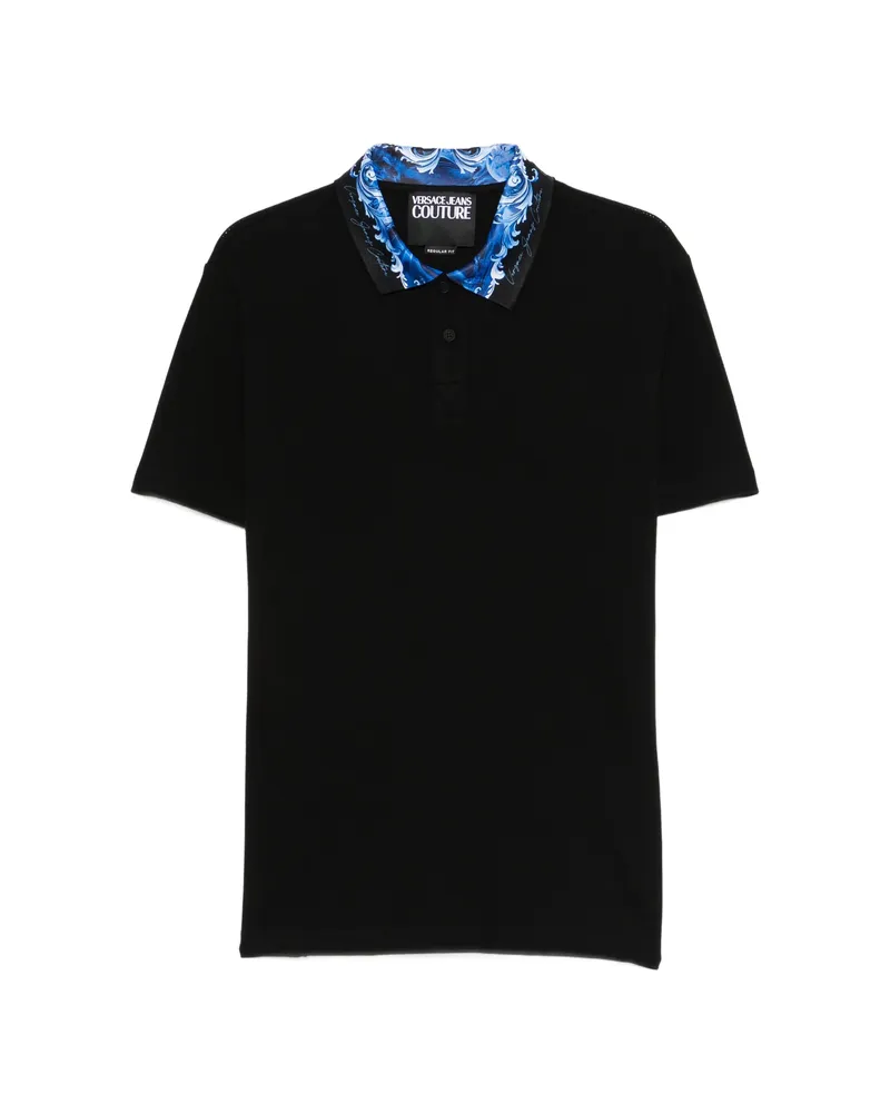 Versace Jeans Print-collar Polo Shirt Black