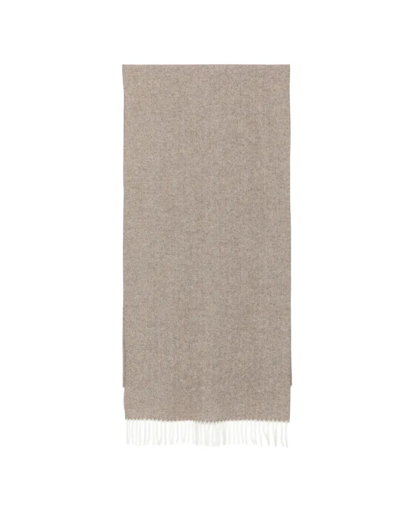 La Fileria Herringbone-pattern Fringed Scarf Neutrals