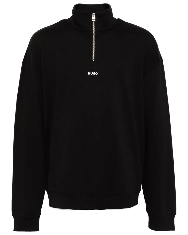 HUGO BOSS Zip-Neck Logo Print Sweatshirt Black