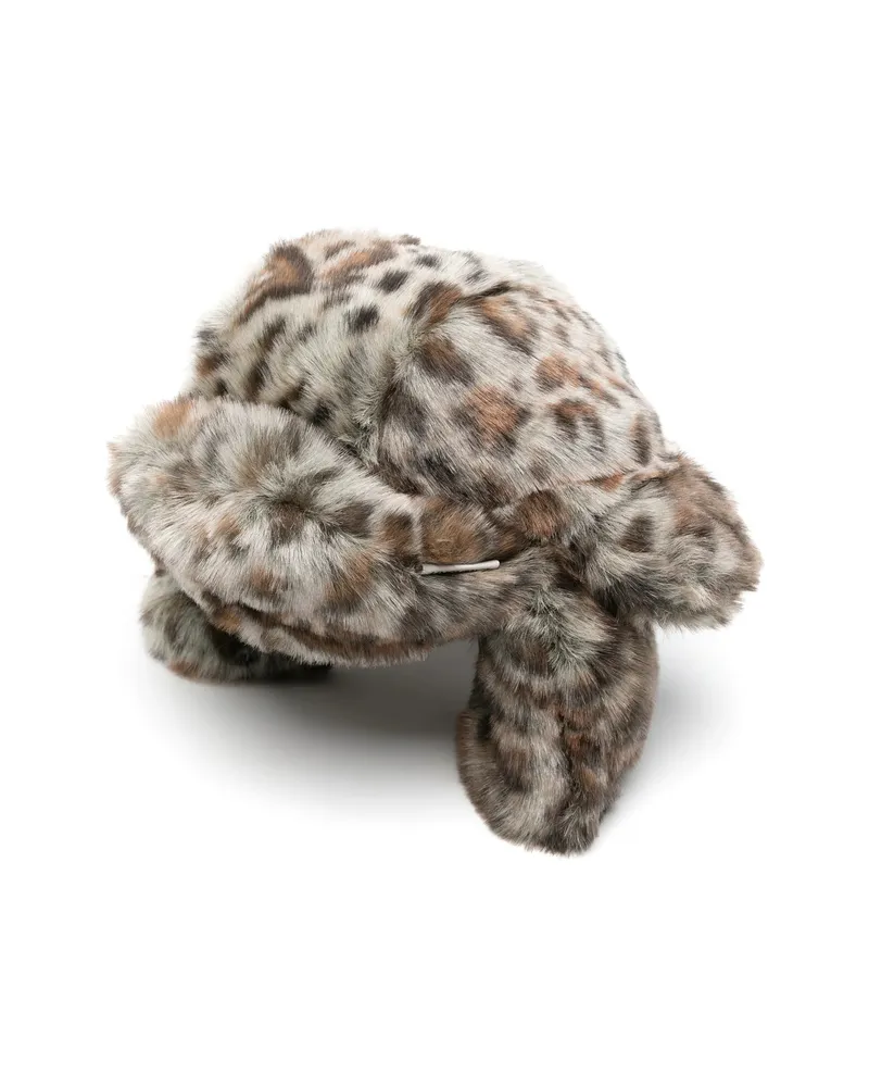 RUSLAN BAGINSKIY Leopard-print Trapper Hat Grey