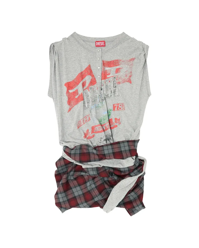 Diesel Playsuit In Jersey And Check Wool Grey