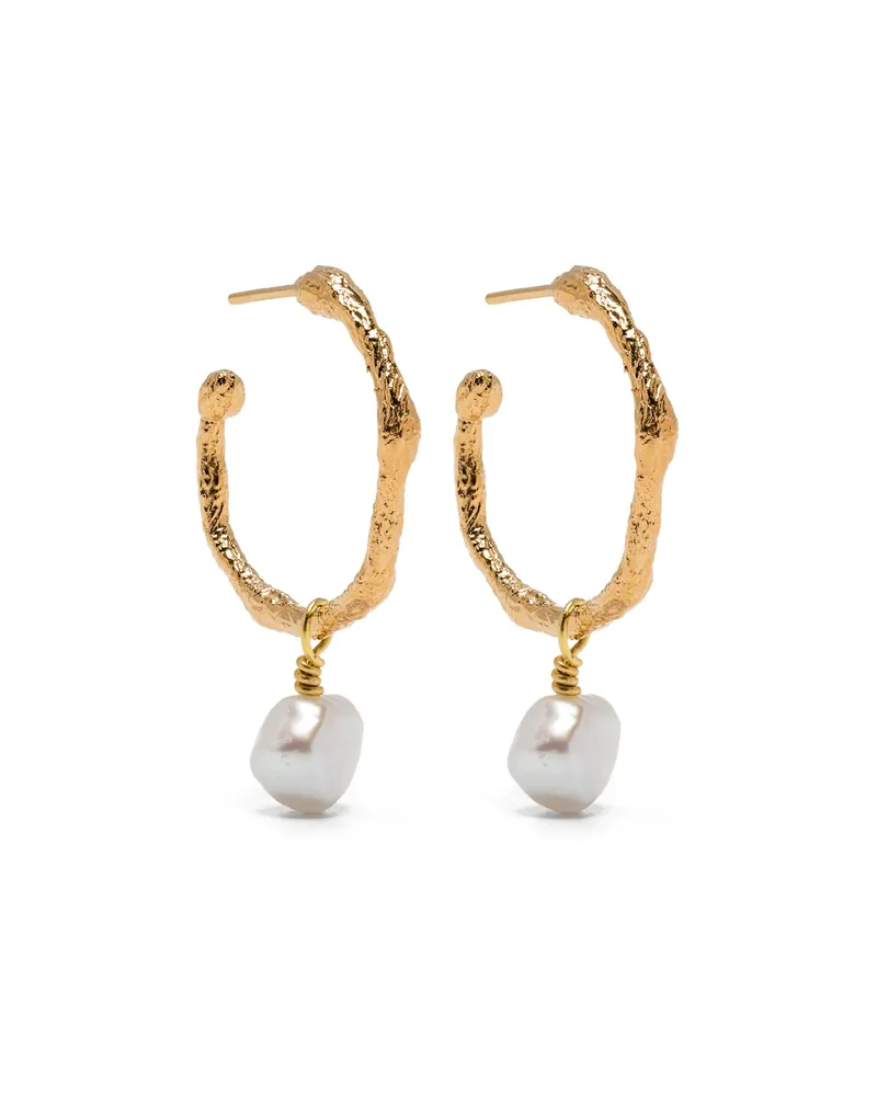 forte_forte Faux-pearl Pendant Hoop Earrings Gold
