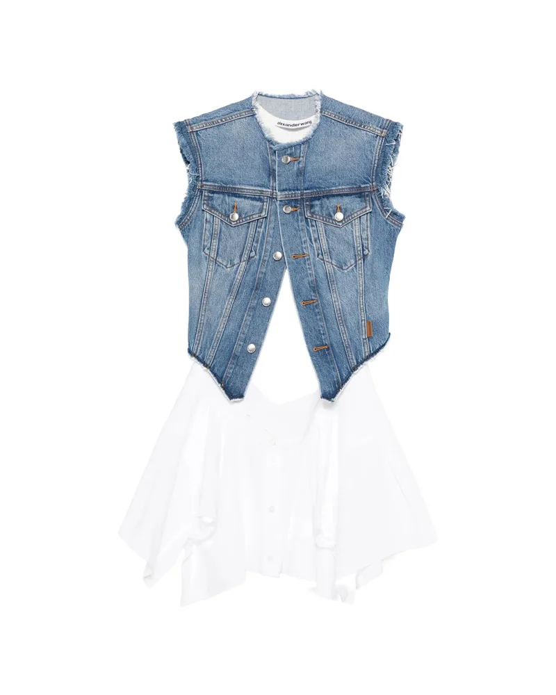 Alexander Wang Frayed Marbled Denim Jacket White