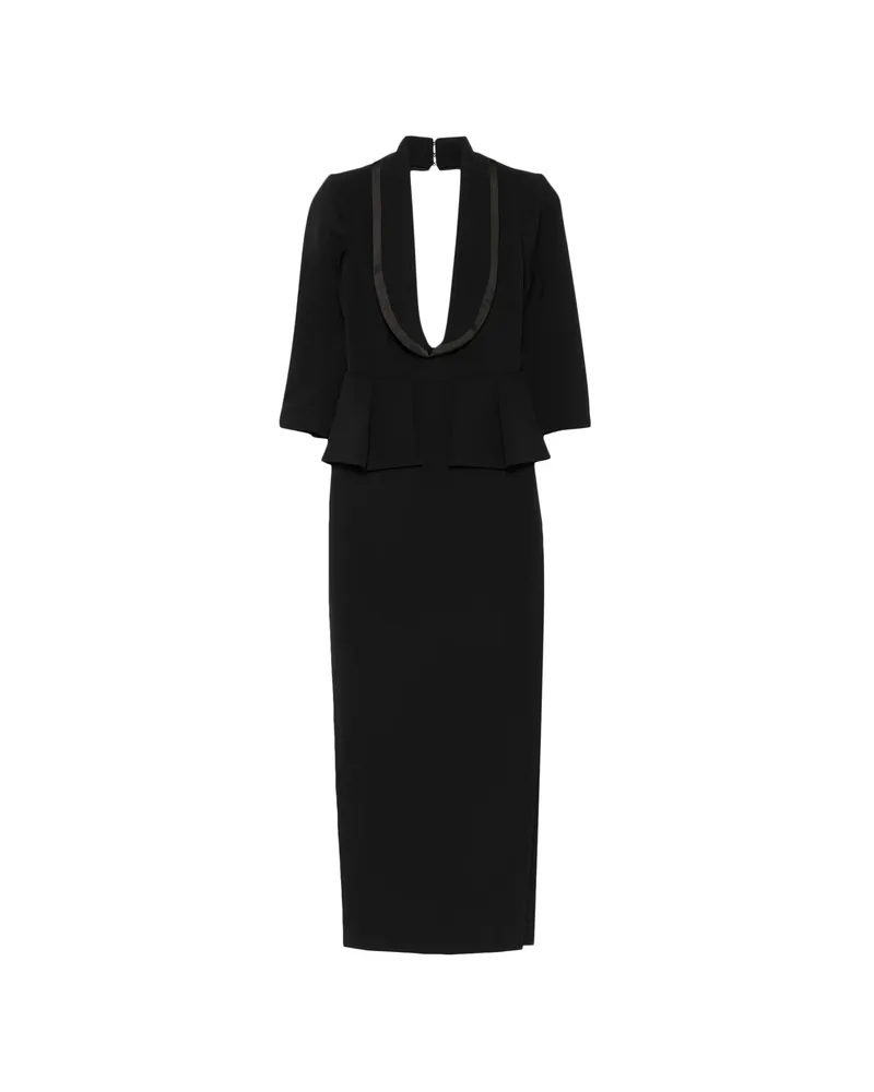 Elisabetta Franchi Peplum-waist Shawl-lapel Dress Black
