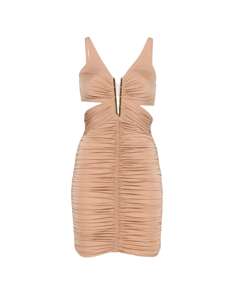 Elisabetta Franchi Ruched Cutout-detail Mini Dress Neutrals