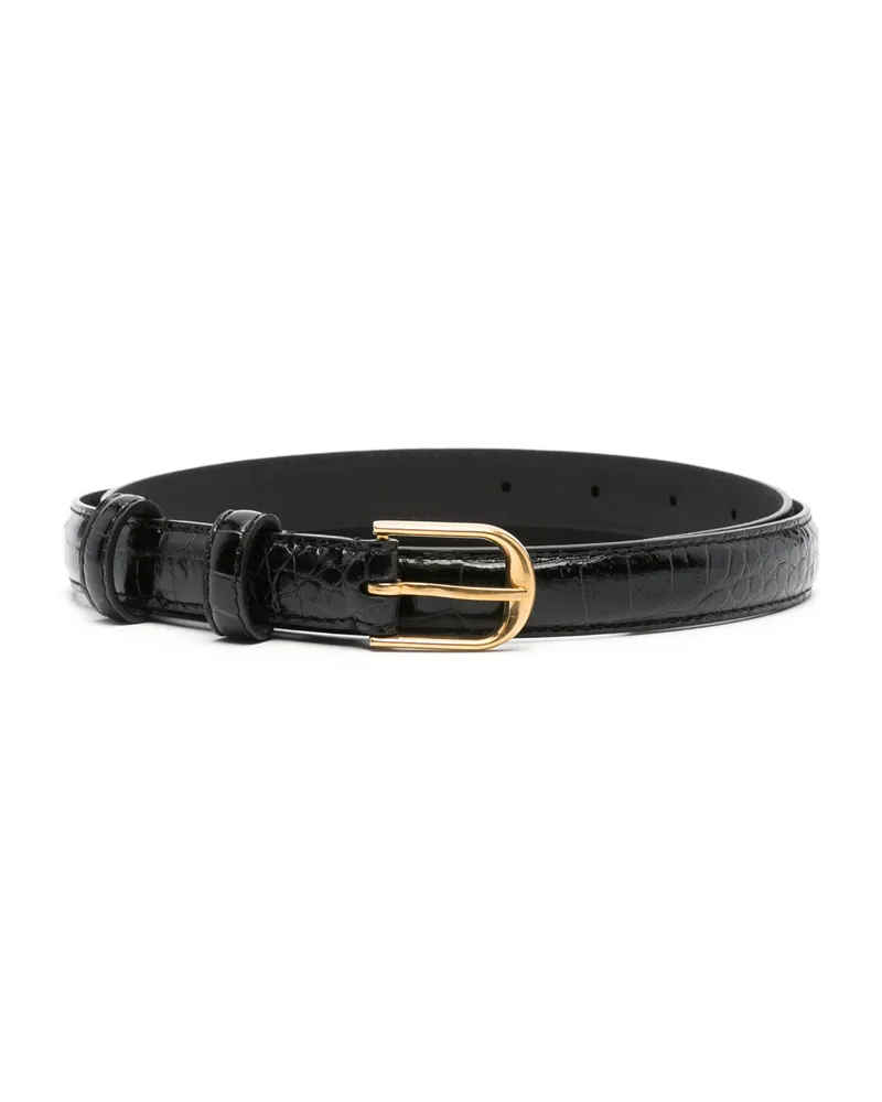 Nili Lotan Crocodile-embossed Leather Belt Black