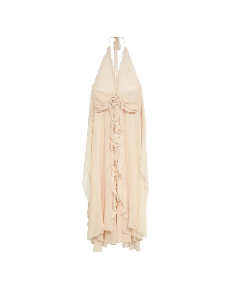 Blumarine Ruffled Flower Long Dress Neutrals