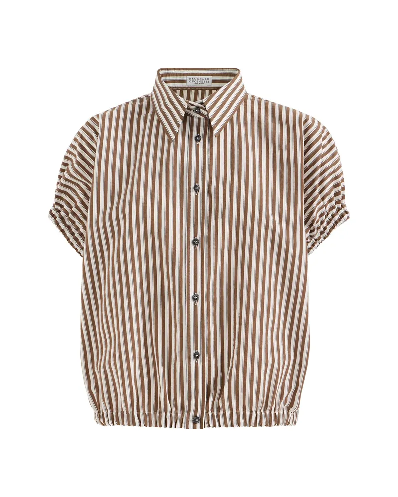 Brunello Cucinelli Striped Monili-embellished Shirt Brown