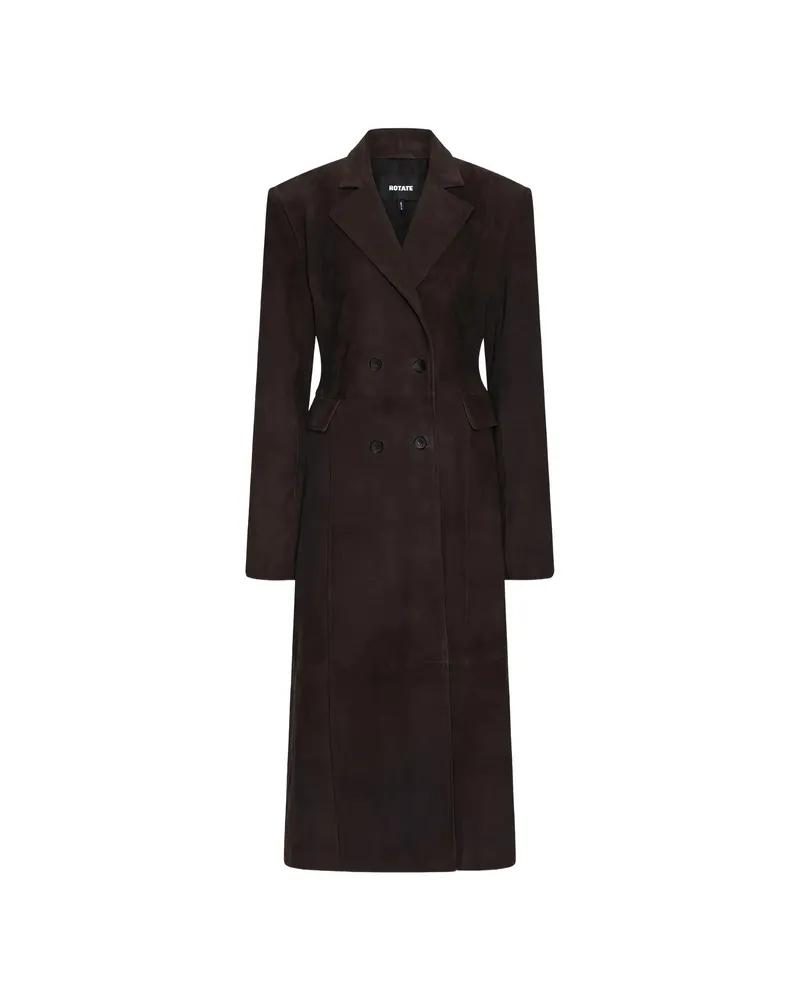 ROTATE Birger Christensen Suede Long Coat Brown