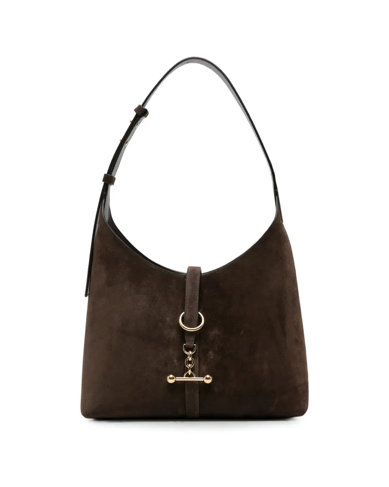 Strathberry Bar-detail Suede Shoulder Bag Brown
