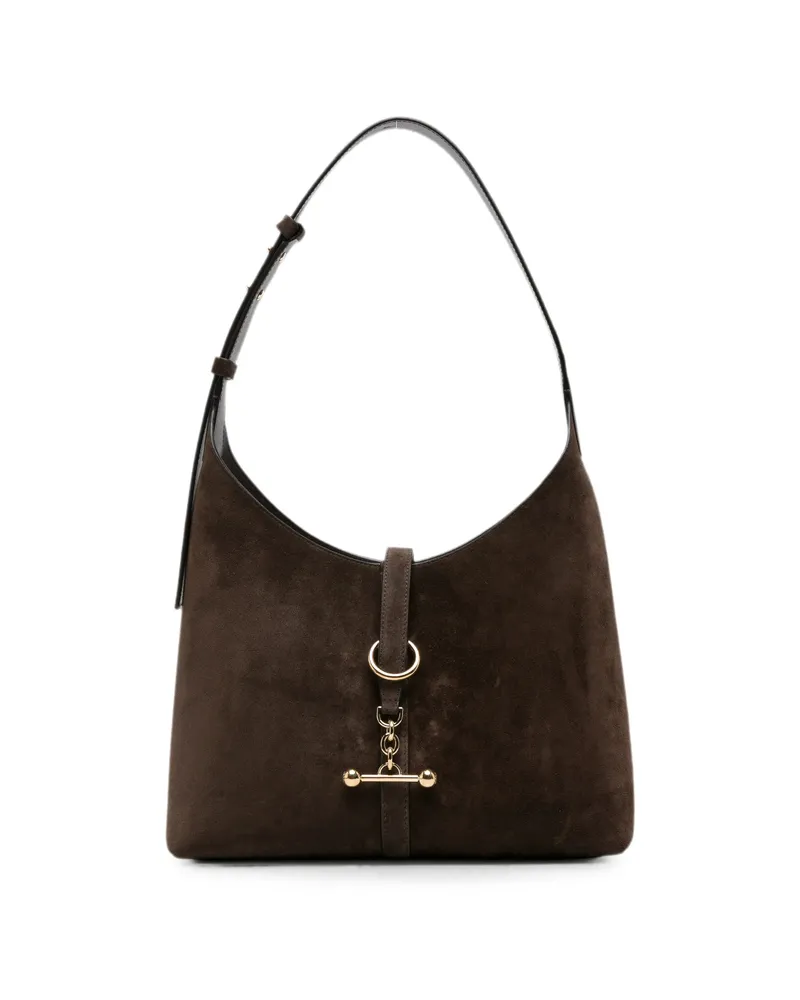 Strathberry Bar-detail Suede Shoulder Bag Brown
