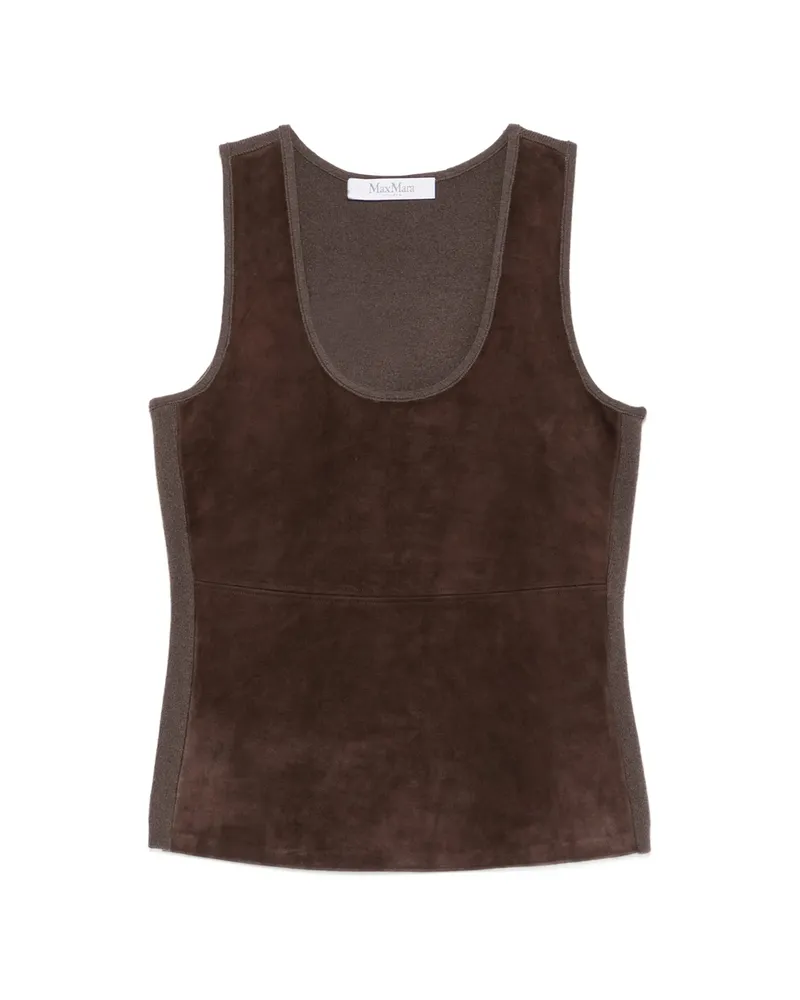 Max Mara Suede-panelled Scoop-neck Top Brown