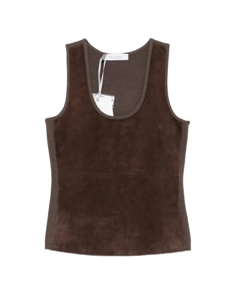 Max Mara Suede-panelled Scoop-neck Top Brown