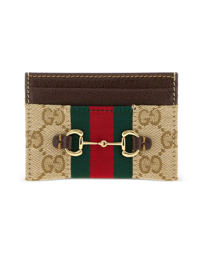 Gucci Horsebit Web-stripe Card Holder Neutrals