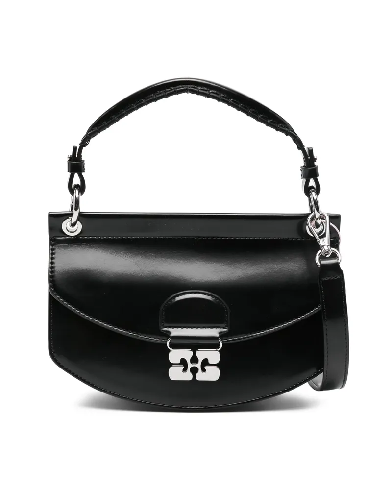 Ganni Curved Leather Cross Body Bag Black