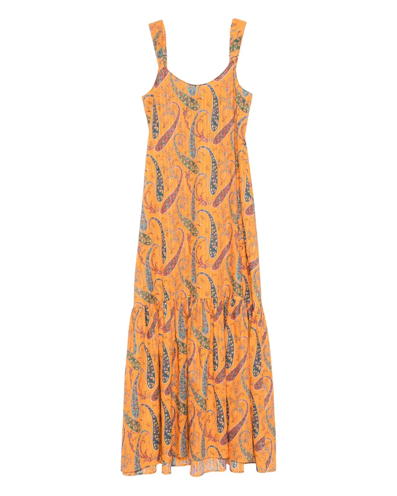 Etro Paisley-pattern Ruffled Maxi Dress Orange