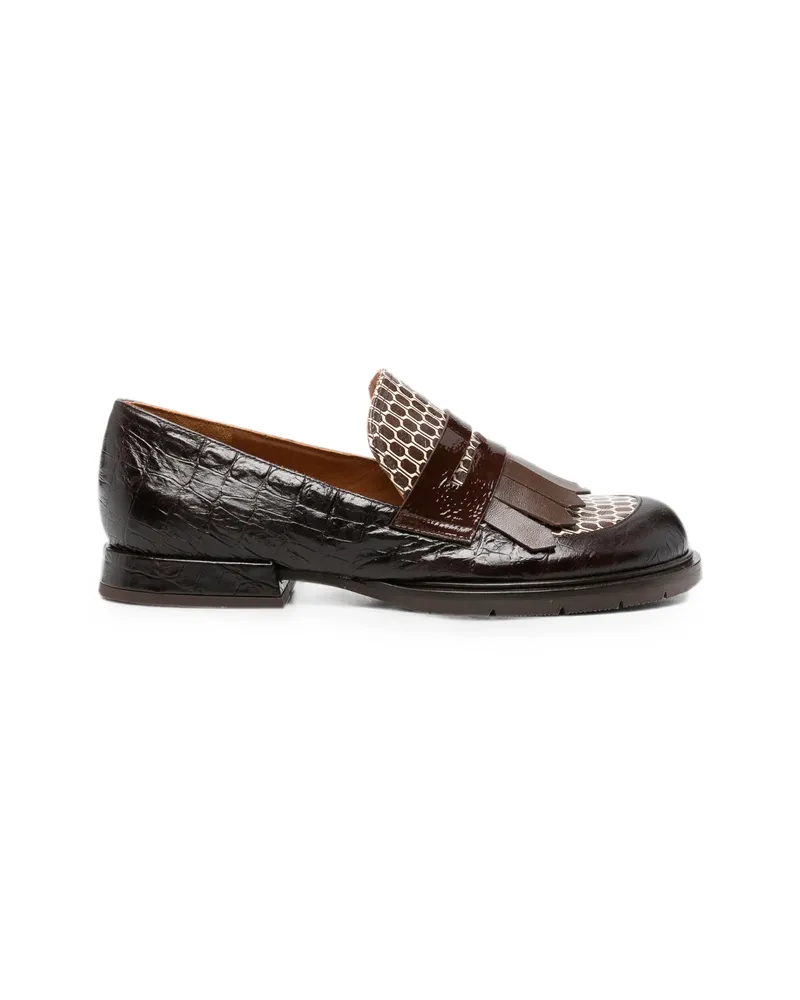 Chie Mihara Jeluse Croc-effect Fringed Loafers Brown