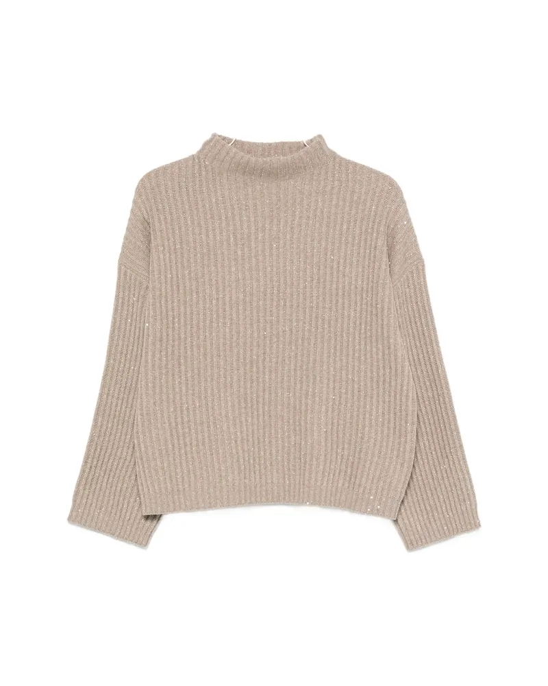 Brunello Cucinelli Sequin-embellished Ribbed-knit Sweater Neutrals