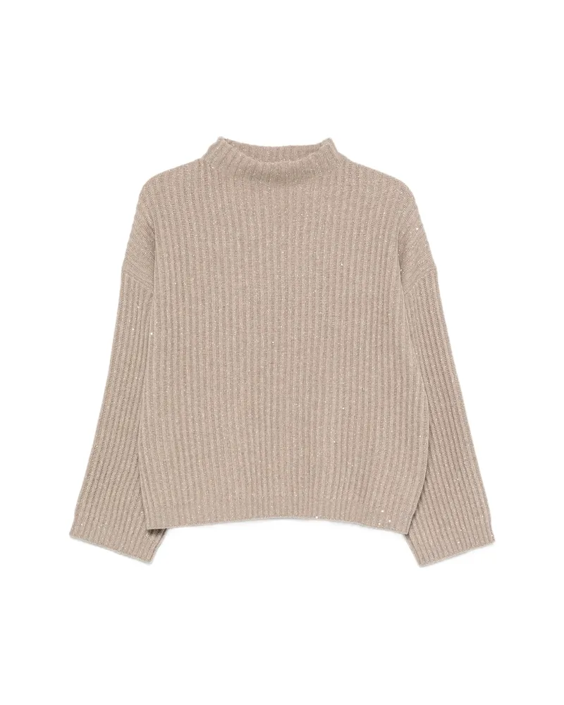 Brunello Cucinelli Sequin-embellished Ribbed-knit Sweater Neutrals