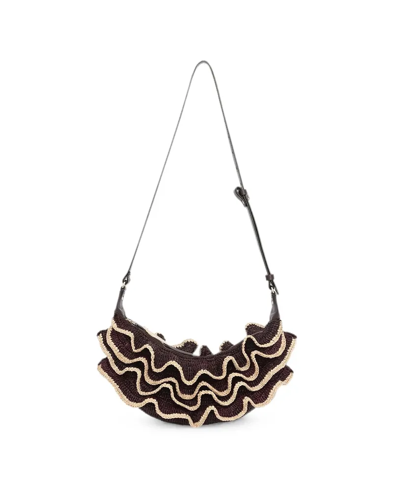 Zimmermann Goldentime Ruffled Shoulder Bag Brown
