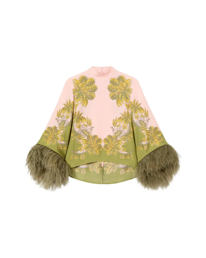 La DoubleJ Swathe Placée Pink In Silk Twill With Feathers Make An Exit Top Pink