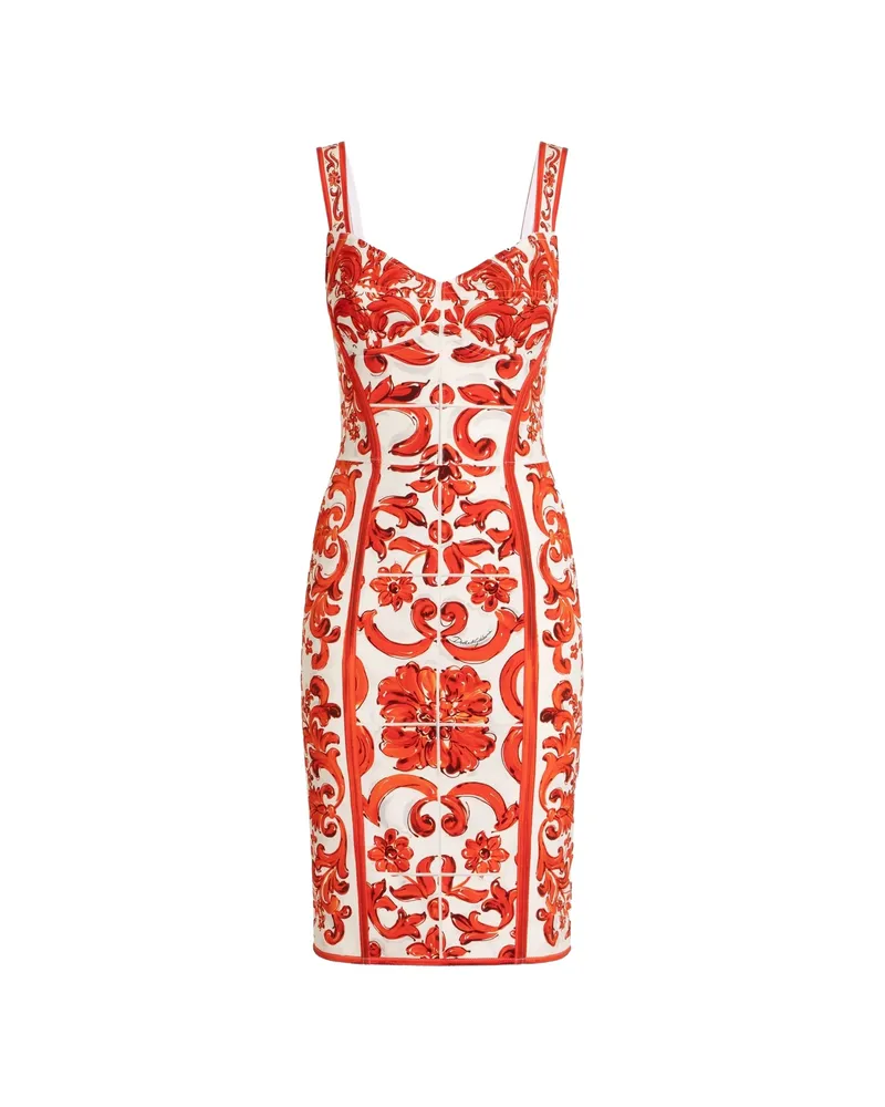 Dolce & Gabbana Majolica-print Charmeuse Short Dress White