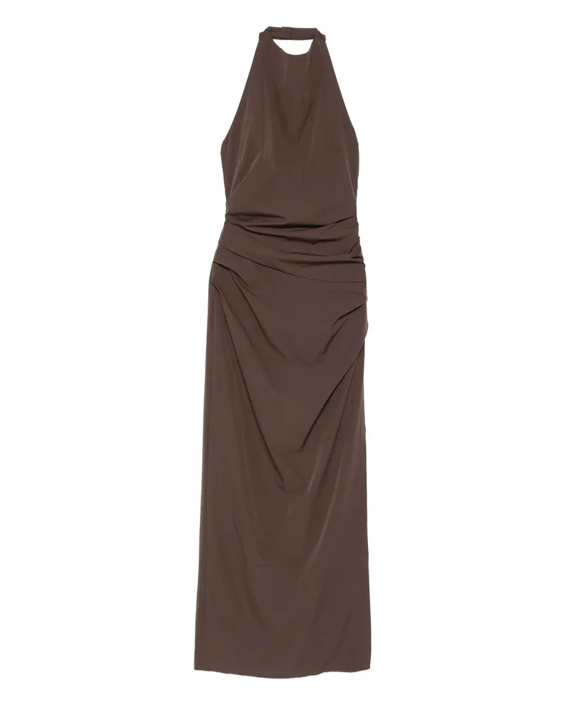 SIR Halterneck Ruched Dress Brown