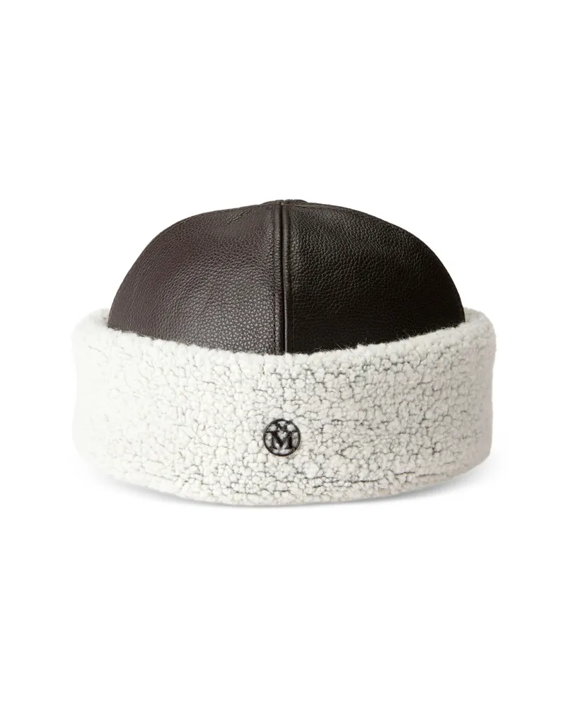 Maison Michel Marthe Shearling-trim Leather Hat Brown