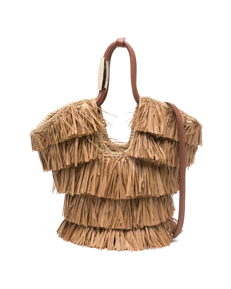 Zimmermann Small Goldentime Fringed Tote Bag Neutrals