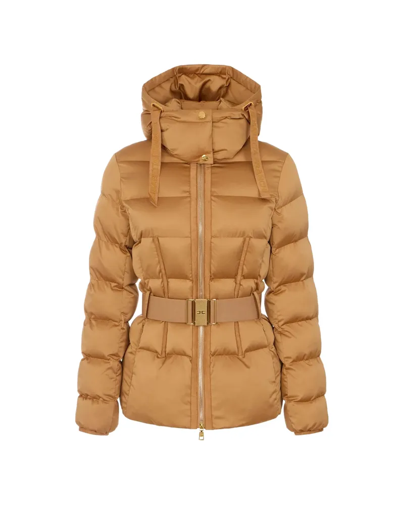 Elisabetta Franchi Down Jacket In Voile Fabric Neutrals