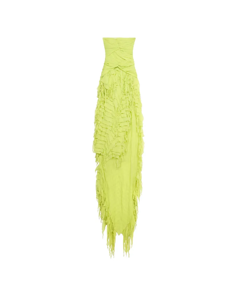 Blumarine Ruched Ruffled Maxi Dress Green