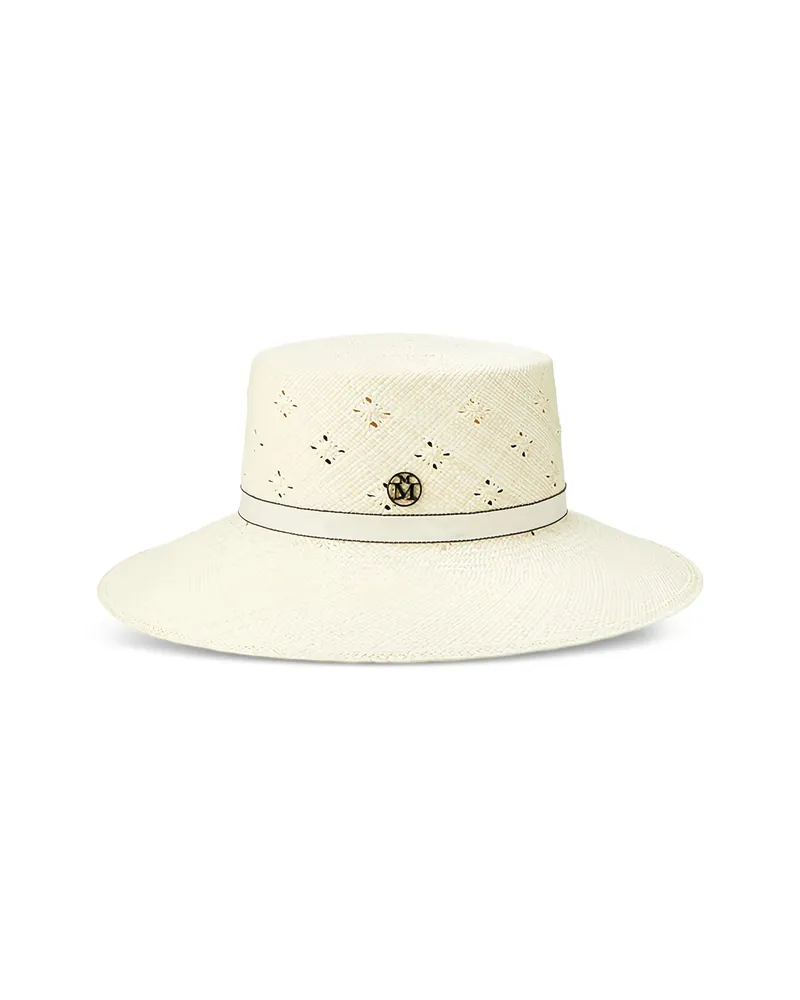 Maison Michel Ludi Perforated Ribbon-detailed Hat Neutrals