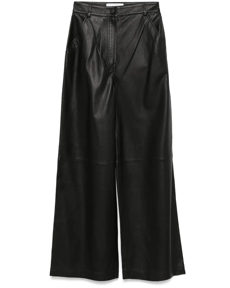 Yves Salomon Leather Straight-leg Trousers Black