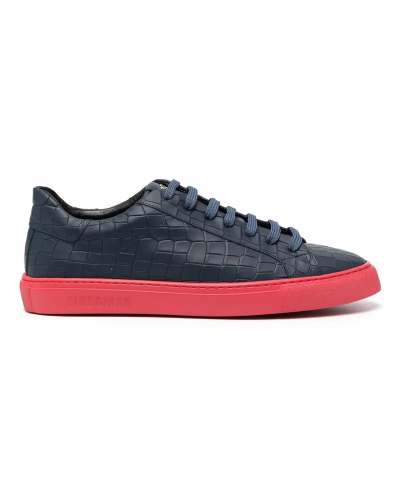 Hide & Jack Crocodile-embossed Low-top Leather Sneakers Blue