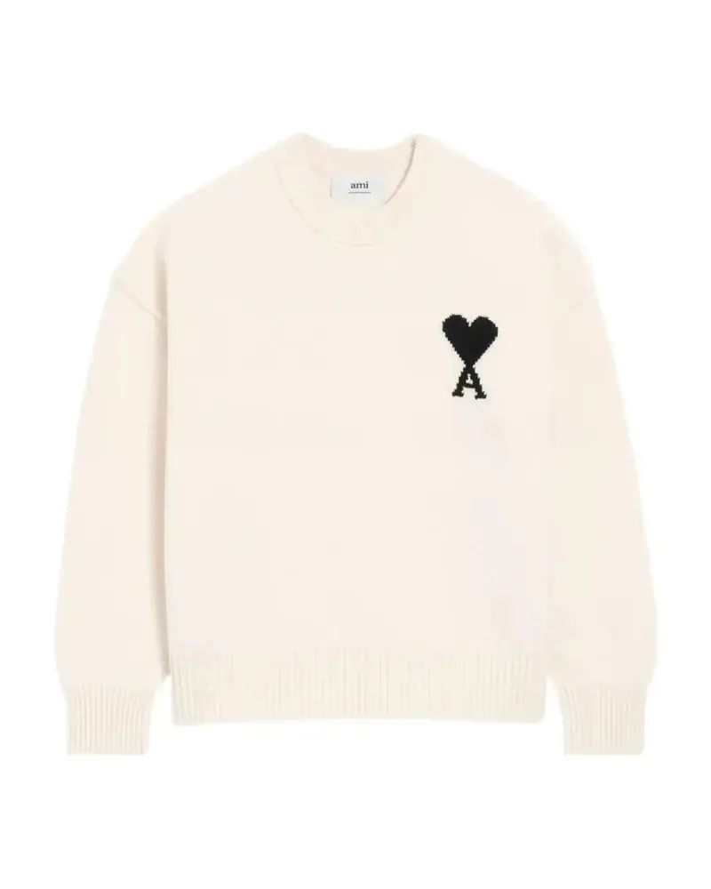 AMI Paris Ami De Coeur Crew-neck Wool Sweater Neutrals