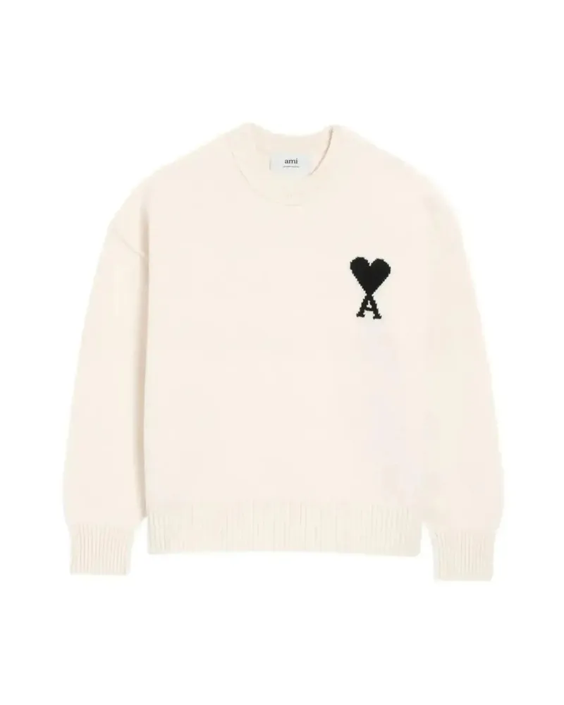 AMI Paris Ami De Coeur Crew-neck Wool Sweater Neutrals