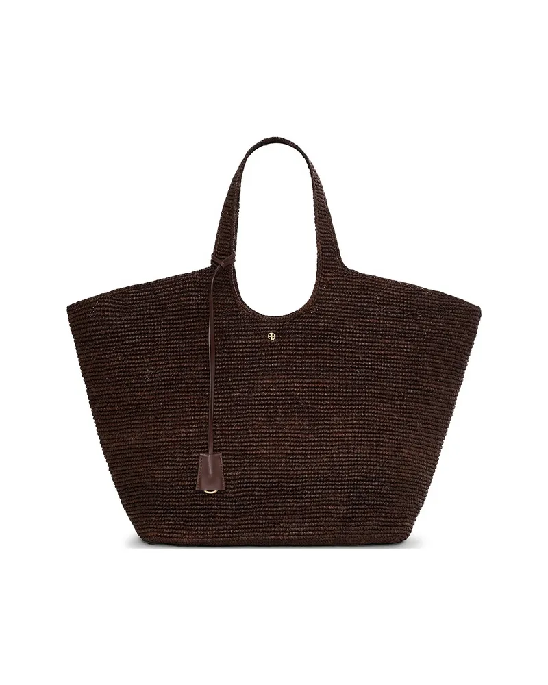 Anine Bing Lili Woven Raffia Tote Bag Brown