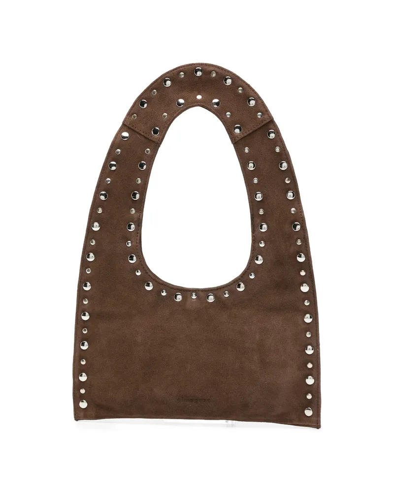 GIMAGUAS Mini Franca Studded Suede Shoulder Bag Brown