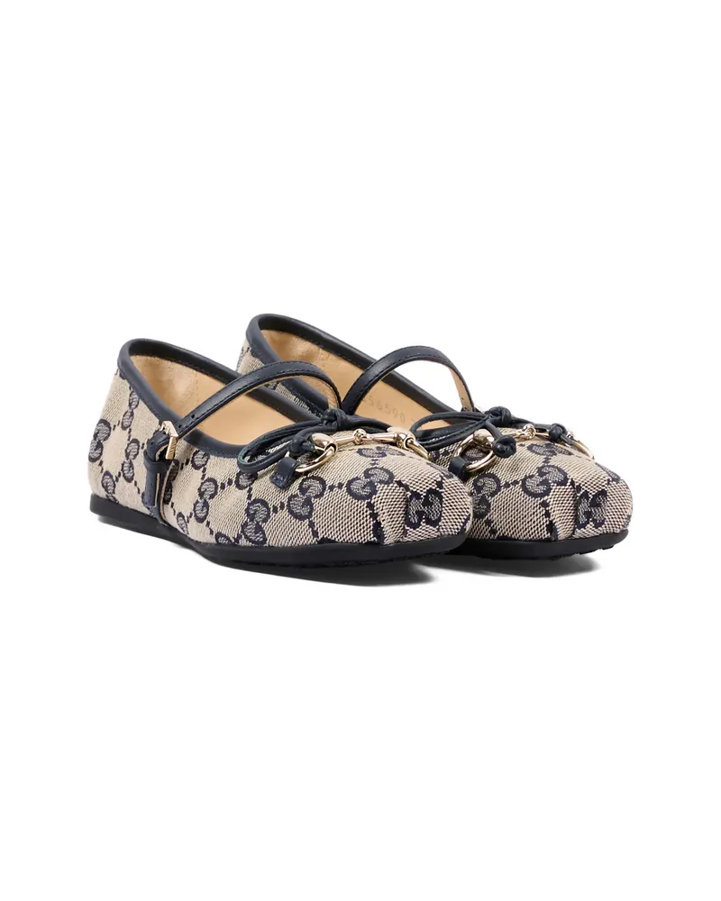 Gucci Horsebit Buckle Logo-pattern Ballet Flats Neutrals