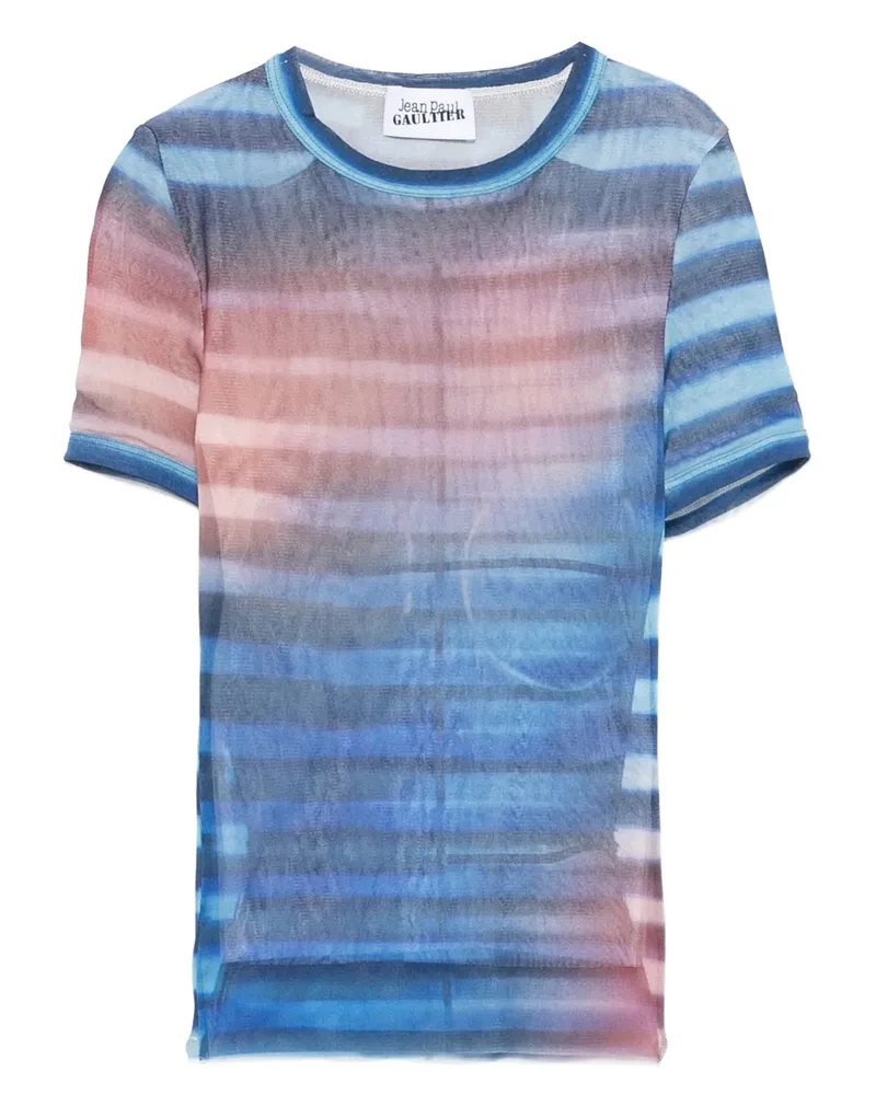 Jean Paul Gaultier Striped Mesh Top Blue