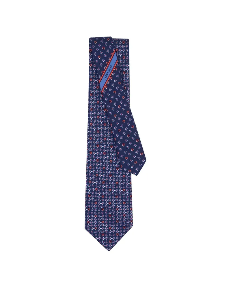 Ferragamo Gancini Turtles-print Silk Tie Blue