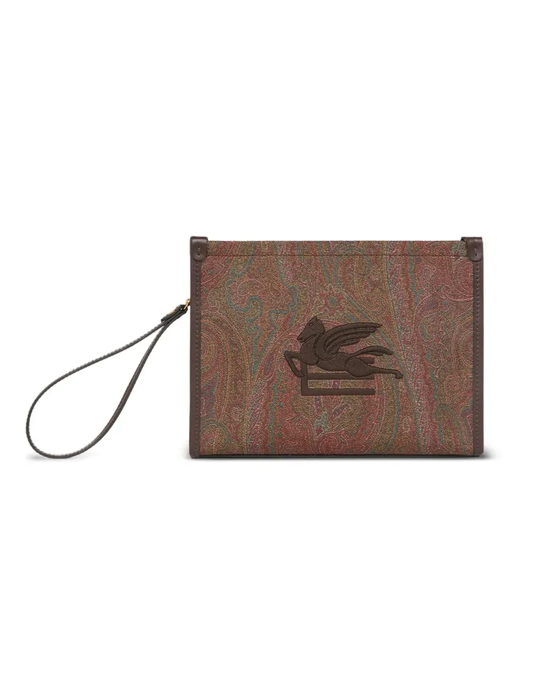 Etro Arnica Pegaso-embroidered Clutch Bag Brown