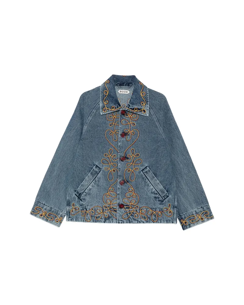 BODE Rawlins Embroidered Denim Jacket Blue